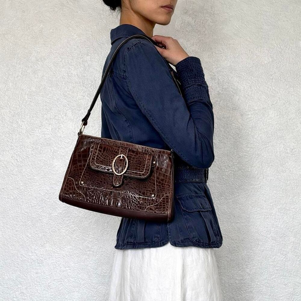 Vintage Y2K Franco Sarto Chocolate Brown Leather Croc Embossed Mini Purse